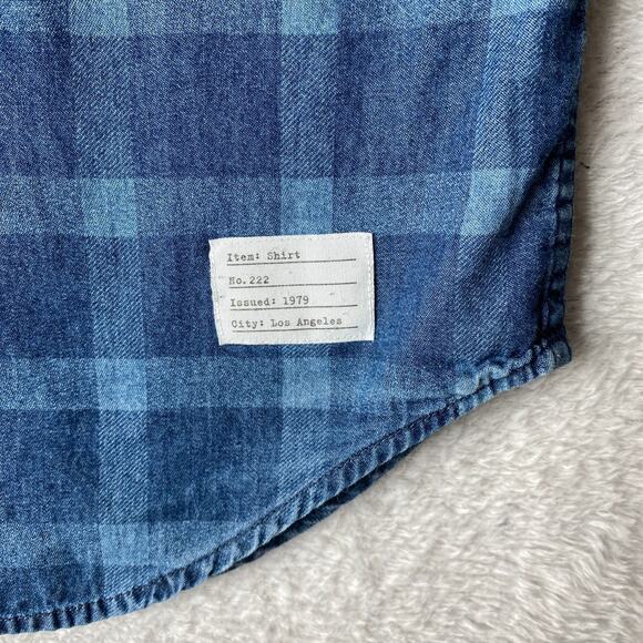 Jane + Delancey Windowpane Plaid Shirt Men M Vintage Washed Blue Button Down NWT - Picture 6 of 11